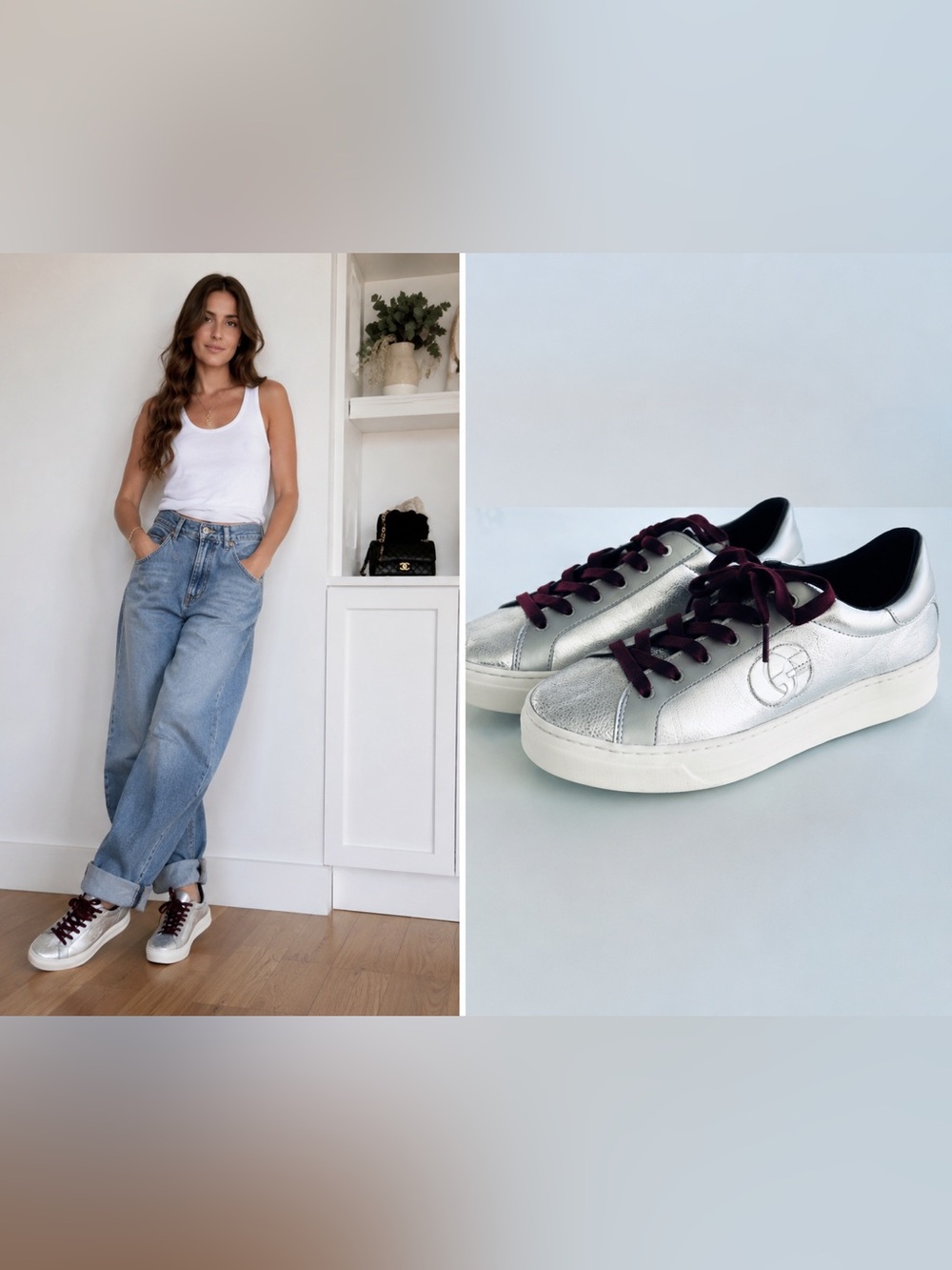 New! Crème London Silver Leather Sneakers Made in Italy Women’s Size 7